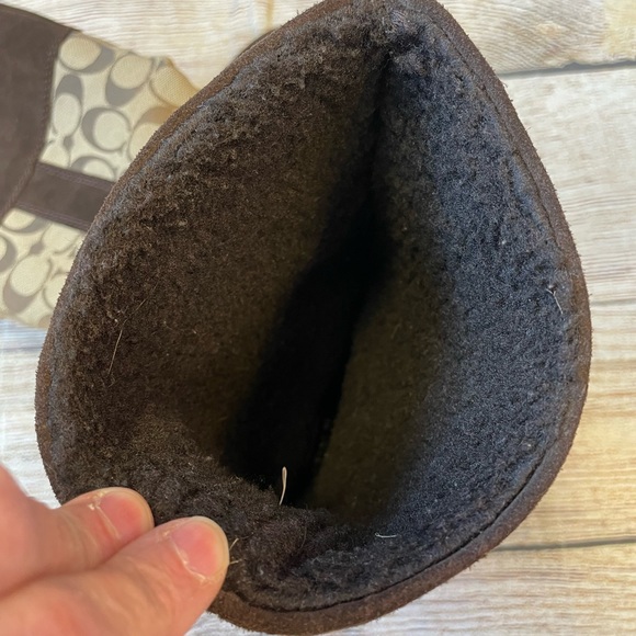 Coach Brown suede & see pattern flat calf boots has a buckle on the sides SZ 6 - Picture 6 of 6